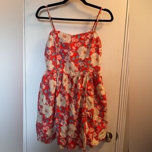 Aerie Smocked Sundress | Orange Floral Print | Pockets | Size Medium